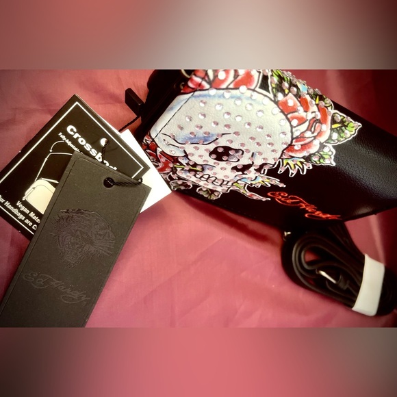Ed Hardy Black Vegan Leather Wallet Crossbody Bag - Picture 6 of 7
